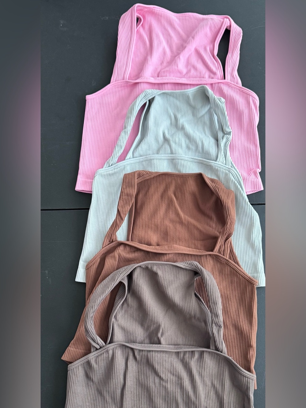 Ribbed Square-Neck Crop Top - Pink, Light Grey, Brown, Taupe